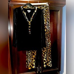 Charter Club intimates velvety pajama set with leopard print pants and trim